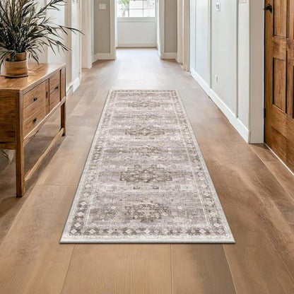 Hazo Haus Boho Bathroom Runner Rug - Washable Non-Slip Design | Soft Stain-Resistant 24" x 72" Beige Floral Decor