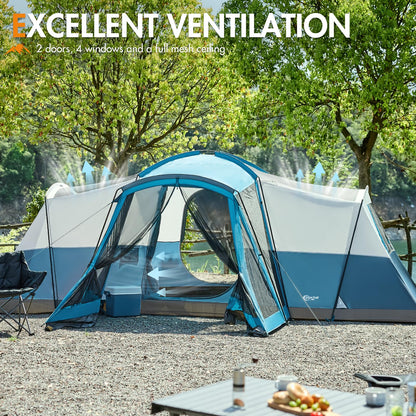 PORTAL 10 Person Tent for Camping, Large Family Camping Tents with 3 Room & Screen Room, PFAS-Free Waterproof Tunnel Tents with Rainfly, Large Tent for Outdoor Camping