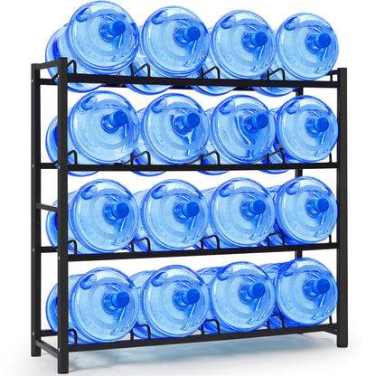 jolybebe 5 Gallon Water Bottle Holder, 5 Gallon Water Jug Stand, 5 Gallon Water Bottle Storage Rack for 6/8 Bottles, Water Jug Organizer for Home Office, garage,Sturdy and Durable (16-slots, Black)