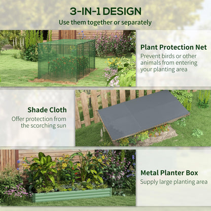 Outsunny 7.3 x 3.4 x 1 ft Galvanized Raised Garden Bed with Crop Cage Plant Protection Net and Shade Cloth Roof, Metal Planter Box with Cover for Vegetables, Flowers, Herbs, Green