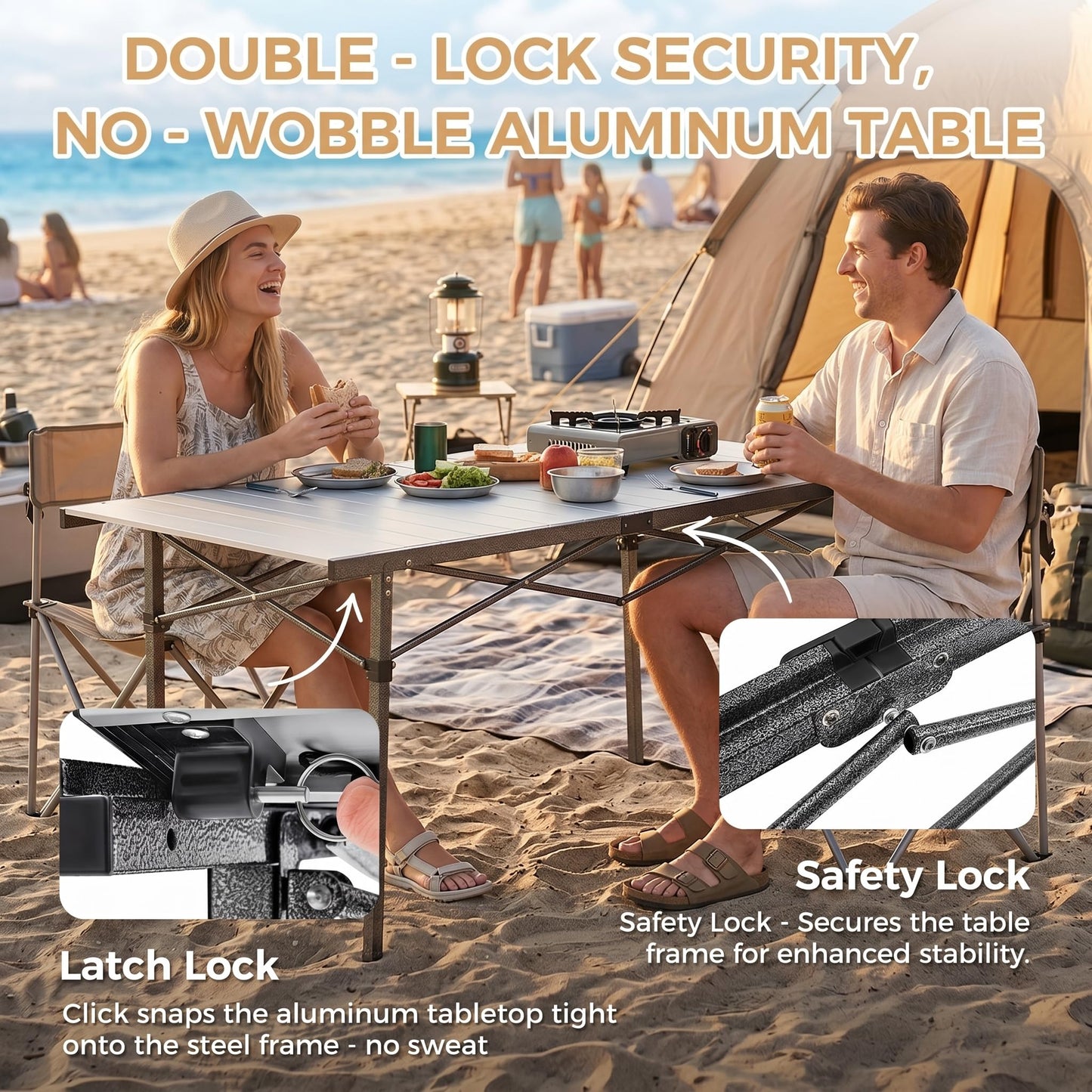 KingCamp Aluminum Camping Table Foldable, Large 53.5" Roll Up Camp Table Folding Seamless Tabletop Heavy Duty Duck Hunting Camping Tables Metal Portable Outdoor Collapsible for RV BBQ Picnic Hunting