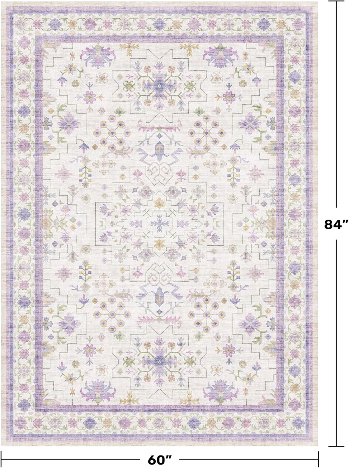 Skiennix Light Purple Area Rug - Non-Slip, Washable, Low Pile | 5x7 for Girls' Bedroom & Nursery