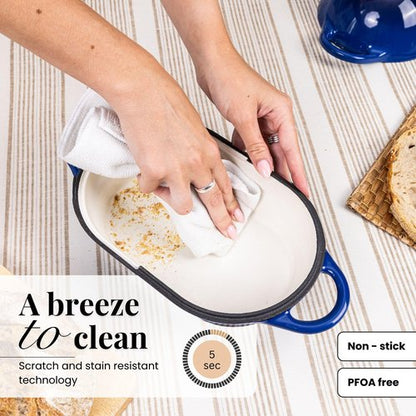 Dutch Oven For Sourdough Bread Baking – Enamelled Cast Iron Bread Loaf Pot – Oven Safe Non Stick Bread Pot – Rectangular, Dark Blue, 24cm x 16cm – by Nuovva
