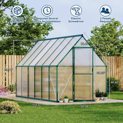 Heavy-Duty 6x11 FT Polycarbonate Greenhouse Kit for Outdoors, All-Weather Walk-in Plant Shelter with Swing Doors, Roof Vent, UV Panels, Fast Setup, Secure, Spacious Gardening