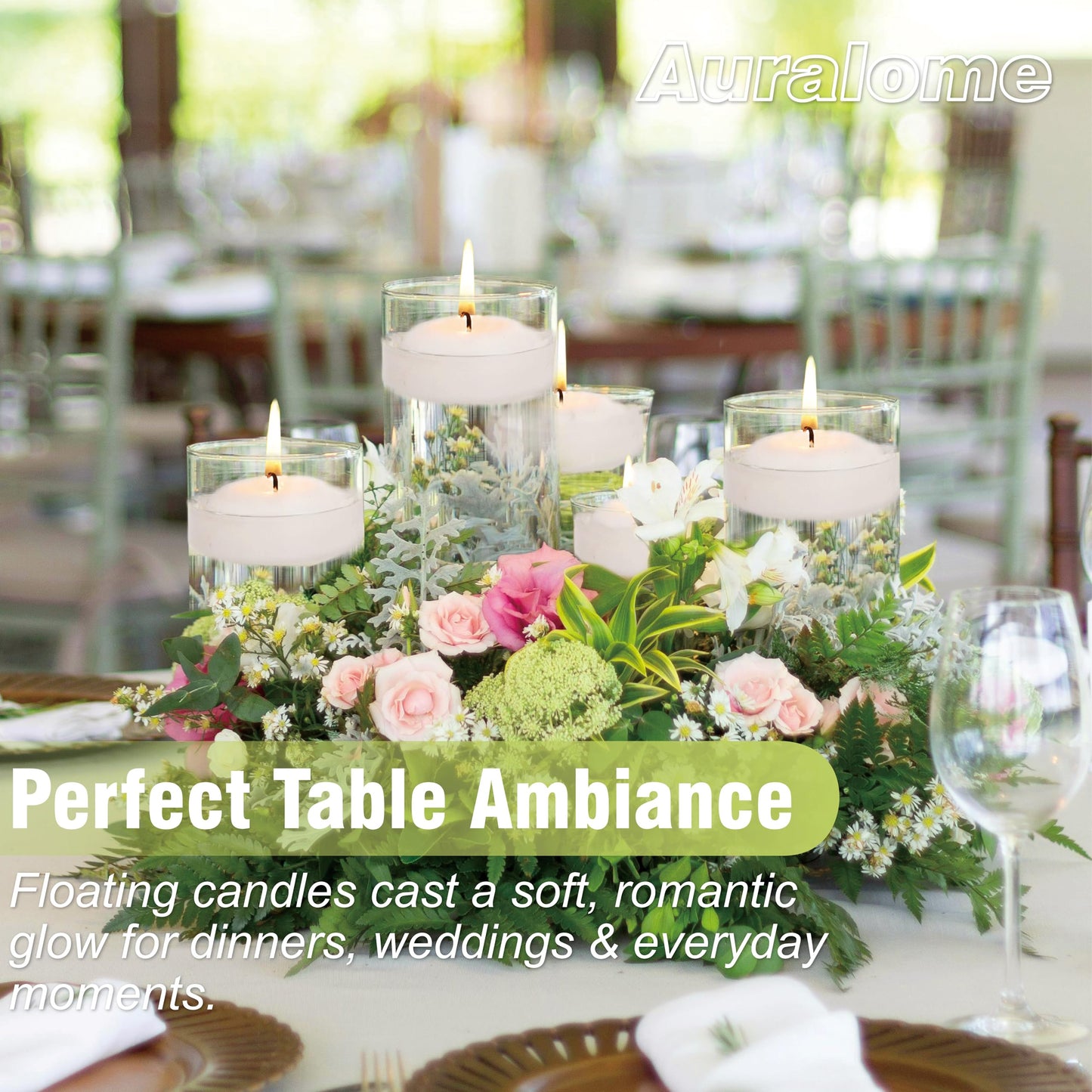 Auralome White Floating Candles 3-Inch - 12 Pack Water Floating Candle Long Burning Candle Set Unscented Candles Floating for Centerpieces Wedding Dinner Thanksgiving Party Home Decor