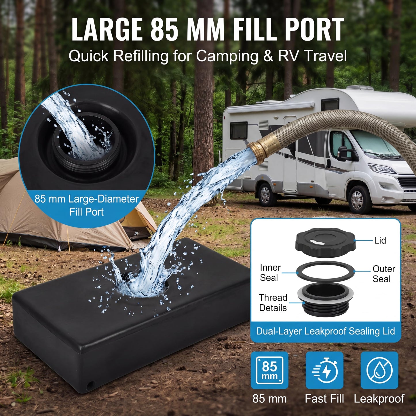 Jauarta 26 X 13.4 X 5.5in RV Water Holding Tank 8 Gallons Leakproof Impact Resistance Black for RVs Trailers Campers Boats