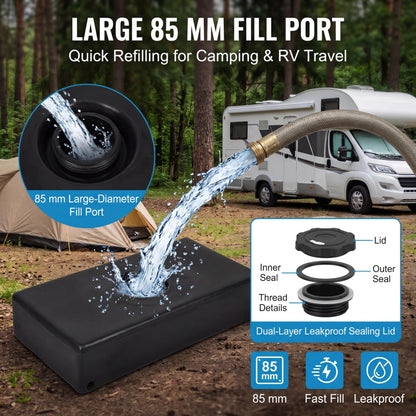 Jauarta 26 X 13.4 X 5.5in RV Water Holding Tank 8 Gallons Leakproof Impact Resistance Black for RVs Trailers Campers Boats