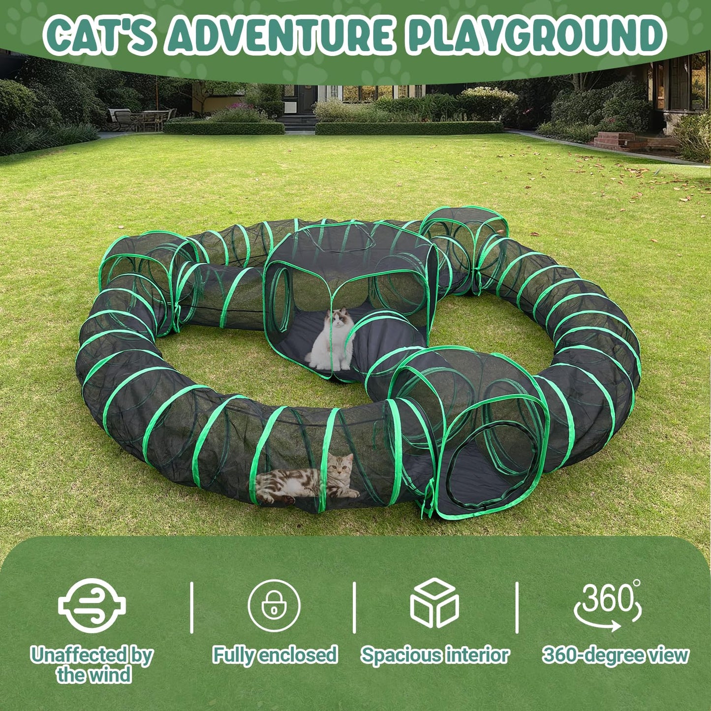 Pawtenda Outdoor Cat Enclosures, 10 in 1 Cat Tent with Tunnels for Outside, Large Space Catio Outdoor Pet Enclosure for Indoor Kitty, Enclosed Pet Playpen