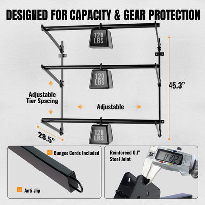 NIMBLERACK Kayak Wall Mount Rack, 45.3" Heavy Duty Canoe Storage Brackets, Foldable Space Saving Hanger, 304 Stainless Steel for Outdoor & Indoor, Fits SUP/Paddle Board(Black, 2-Tier)