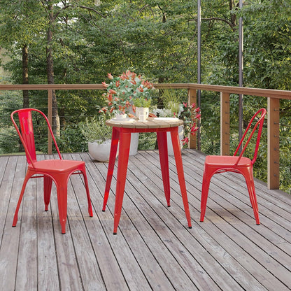 Flash Furniture Declan Commercial Outdoor Dining Table, All Weather Poly Resin Top with Steel Base, 23.75" Round, Brown/Red