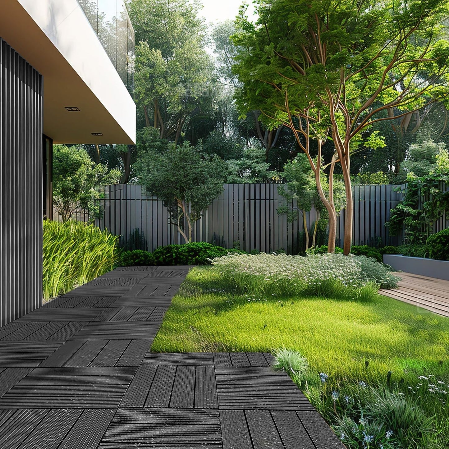 VEVOR 54 sq. ft Plastic Interlocking Deck Tiles, 54 Pack,12"x12" Waterproof Non-Slip Outdoor Flooring All Weather Use, Patio Floor Decking Tiles for Porch Poolside Balcony Backyard, Dark Grey