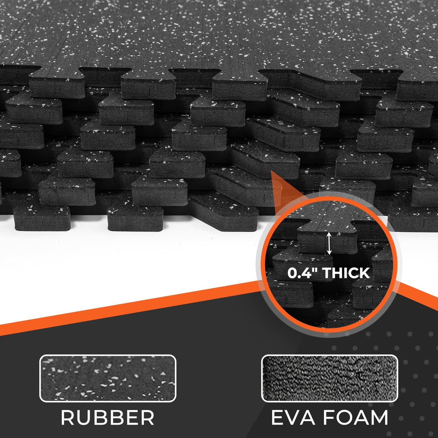 SUPERJARE 0.4'' Thick 24 Pcs 96 Sq Ft Rubber Top Exercise Equipment Mats, High Density EVA Foam Mats with Rubber Top, Interlocking Gym Flooring for Home Gym, Protective Workout Mat, Black/Grey