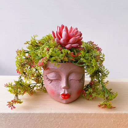 EylbKey Handcrafted Head Planter Pot Lady Face Planters Cute Flower Pot for Succulent Funny Resin Head Face Planter with Drainage Lightweight Brown 1Pack