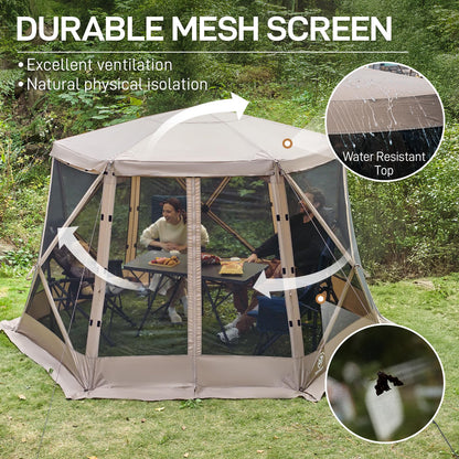 EVER ADVANCED Pop up Screen House Tent for Camping 11.5 x 9.8 ft, Instant Screened Gazebo Canopy with Netting, Portable Shelter Enclosure for Outdoor, Backyard, Khaki