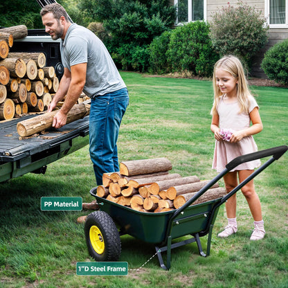 Ultym 2 Wheel Wheelbarrow, Dual-Wheel Garden Dump Cart with 10" Non-Slip Pneumatic Tires & Ergonomic Padded Handle, Heavy-Duty Home Utility Yard Cart Wagon with 3 Cu Ft Capacity for Lawn, Gardening