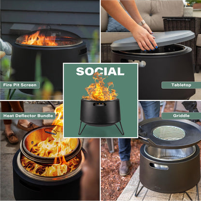 Smokeless Fire Pit 20-Inch – Portable Outdoor Wood Burning Fire Pit for Patio, Backyard & Camping, Stainless Steel, Removable Ash Pan, Stand & Cover – TIKI Social Fire Pit