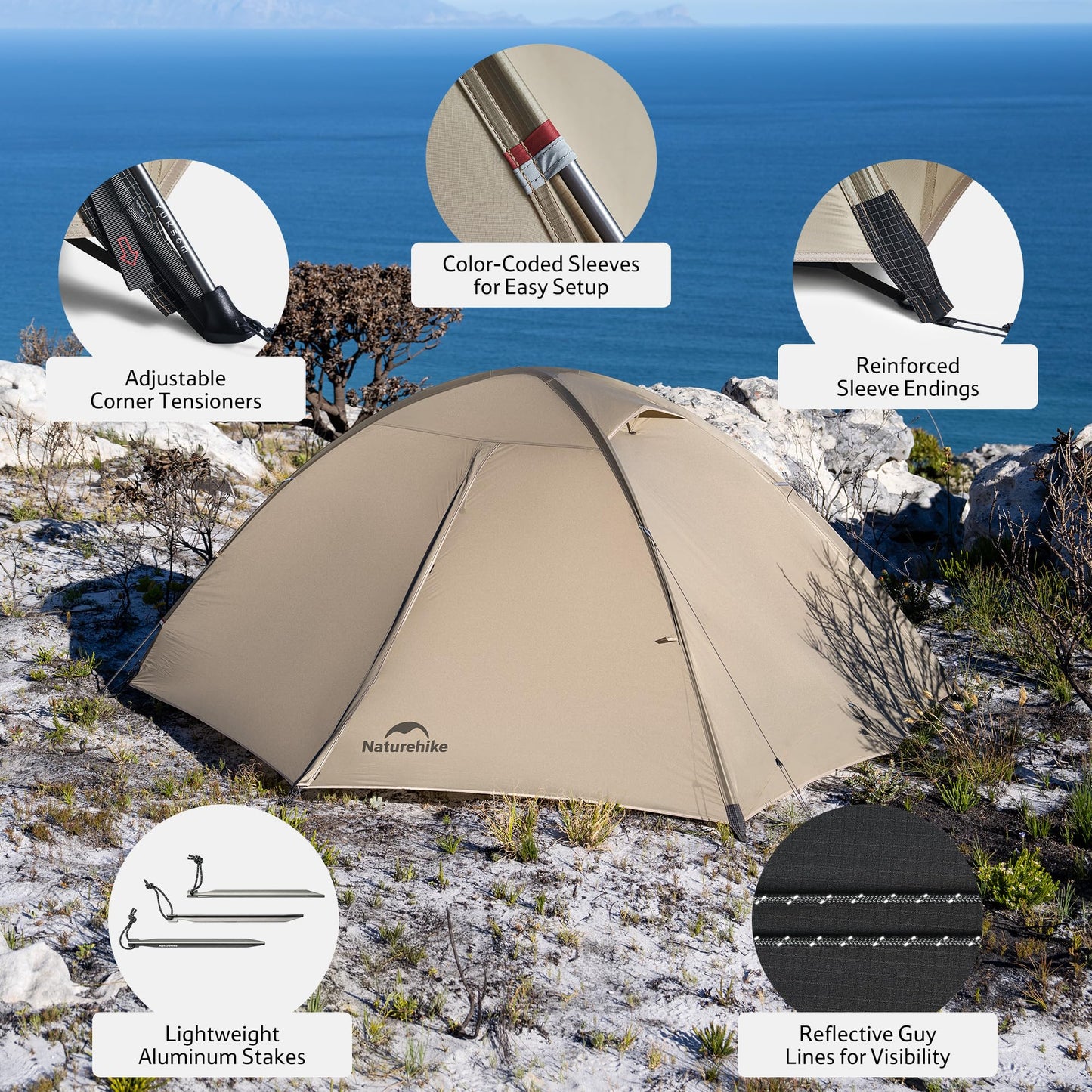 Naturehike Giling 1/2 Person Backpacking Tent 4 Season Lightweight Tent for Hiking & Bikepacking Easy Setup 3000mm Waterproof Ultralight CampingTents for Outdoor Cycling