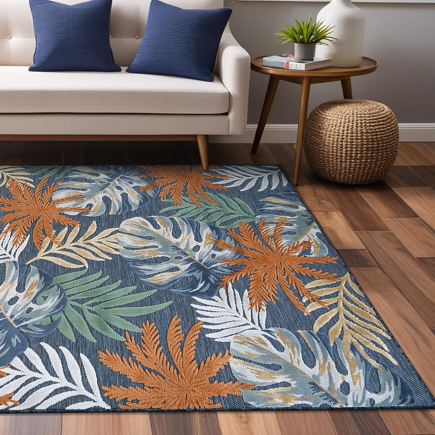 Luul Home Floral Indoor Outdoor Rugs 8x10 Large Area Rug for Living Room, Patio Decor, Kitchen, and Entryway Rug, Washable Stain Resistant Outside Carpet Midnight 8 x 10