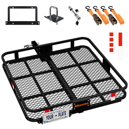 Mockins 40"x40"x6" Extra Deep Square Trailer Hitch Cargo Carrier w/Plate Bracket | 500 Lbs Cap Heavy-Duty Cargo Hitch Carrier for Generators, Appliances, Coolers | Luggage Rack for SUV, Car & Truck