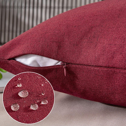 MIULEE Outdoor Throw Pillow Covers - Waterproof Decorative Linen Cushion Shams | 18x18 Inch, Burgundy Red - Pack of 2