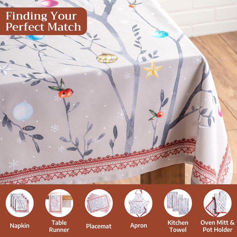 Maison d' Hermine Table Cloth Rectangle Table 100% Cotton 70 x 90 Inches Fall Tablecloth Reusable Everyday Use for Thanksgiving Christmas Decorations Dining Farmhouse Party (Fairy Christmas)