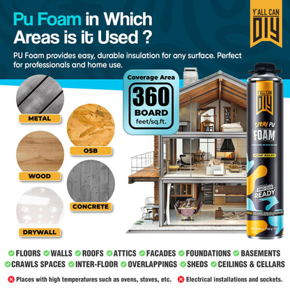 Spray Foam Insulation Kit for Walls & Attic -18 Pack Foam Insulation Spray - 360 Board ft/sq.ft. Heat & Sound Control, Energy Saving, Seal Gaps & Cracks Complete Kit (18x32.8 oz)