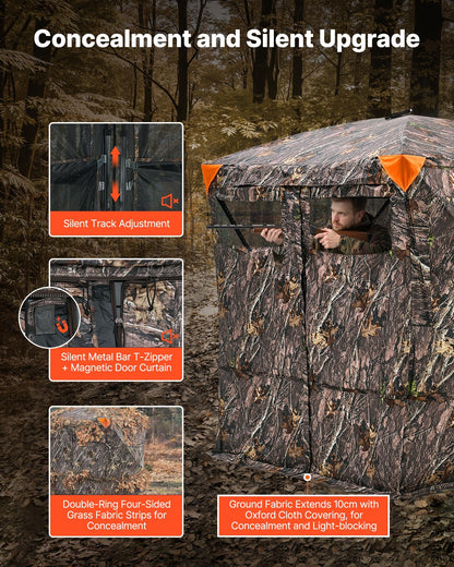 VEVOR Hunting Blind, 4-5 Person See Through Ground Blinds with Carrying Bag, 270 Degree Portable Camouflage Tent, Durable Concealed Shelter with Silent Magnetic Door and Window, for Turkey and Deer