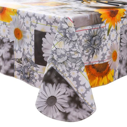 Heavy Duty Vinyl Tablecloth with Flannel Backing Waterproof Oil-Proof Plastic Table Cloth Stain-Resistant Wipeable Rectangle or Square Table Cover for Indoor and Outdoor ( Sunflower, 52X70 Inch)