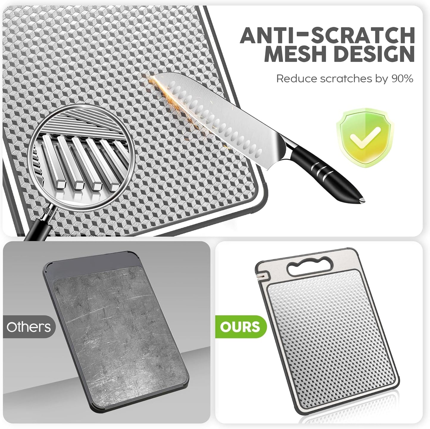 LOZOVIN Stainless Steel Cutting Board - Scratch Resistant & Reversible Design, 14.4"x9.8", Grey