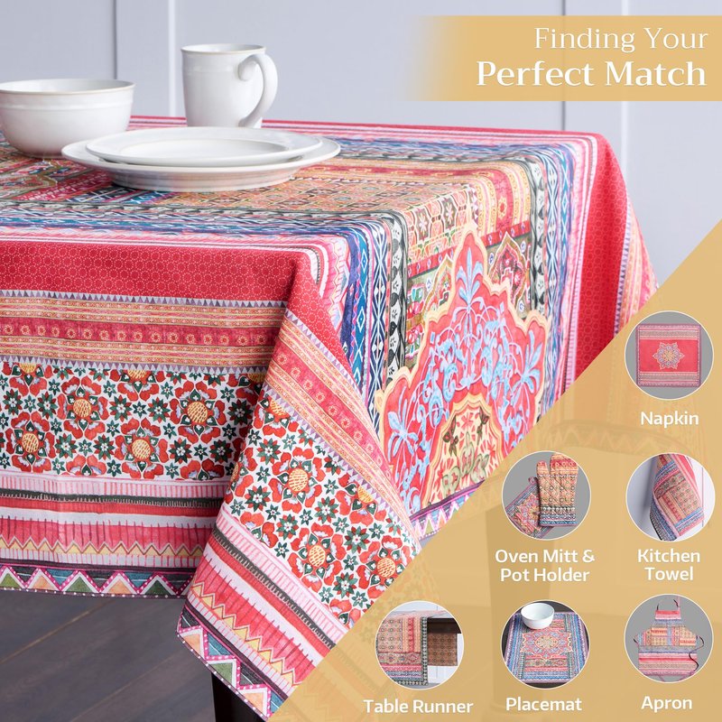 Maison d' Hermine Table Cloth Rectangle Table 100% Cotton 54 x 72 Inches Fall Tablecloth Reusable Everyday Use for Thanksgiving Christmas Decorations Dining Farmhouse Party (Ispahan)