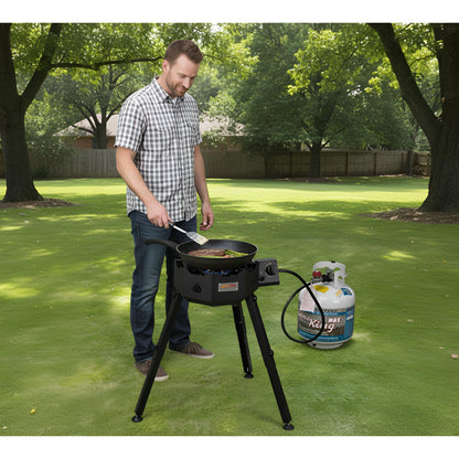 ONLYFIRE GRILLS Portable Gas Burner with Adjustable Removable Legs, Propane Camping Stove for Backyard RV Tailgating Outdoor Cooking, for Wok, Skillet, Frying Pan, Pot, 4FT Hose, 65000BTU, GS301