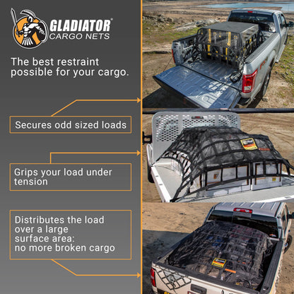 Gladiator Cargo Nets- Heavy Duty Cargo Net -Truck Accesories-Truck organizer -Bed Cover-Interior- Roof Rack-Trunk organizer-Cargo Net Offroad-SUV -Rubicon -Camping-(WLL)1,500 lbs (GRN-100) 4.8' x 5.3'