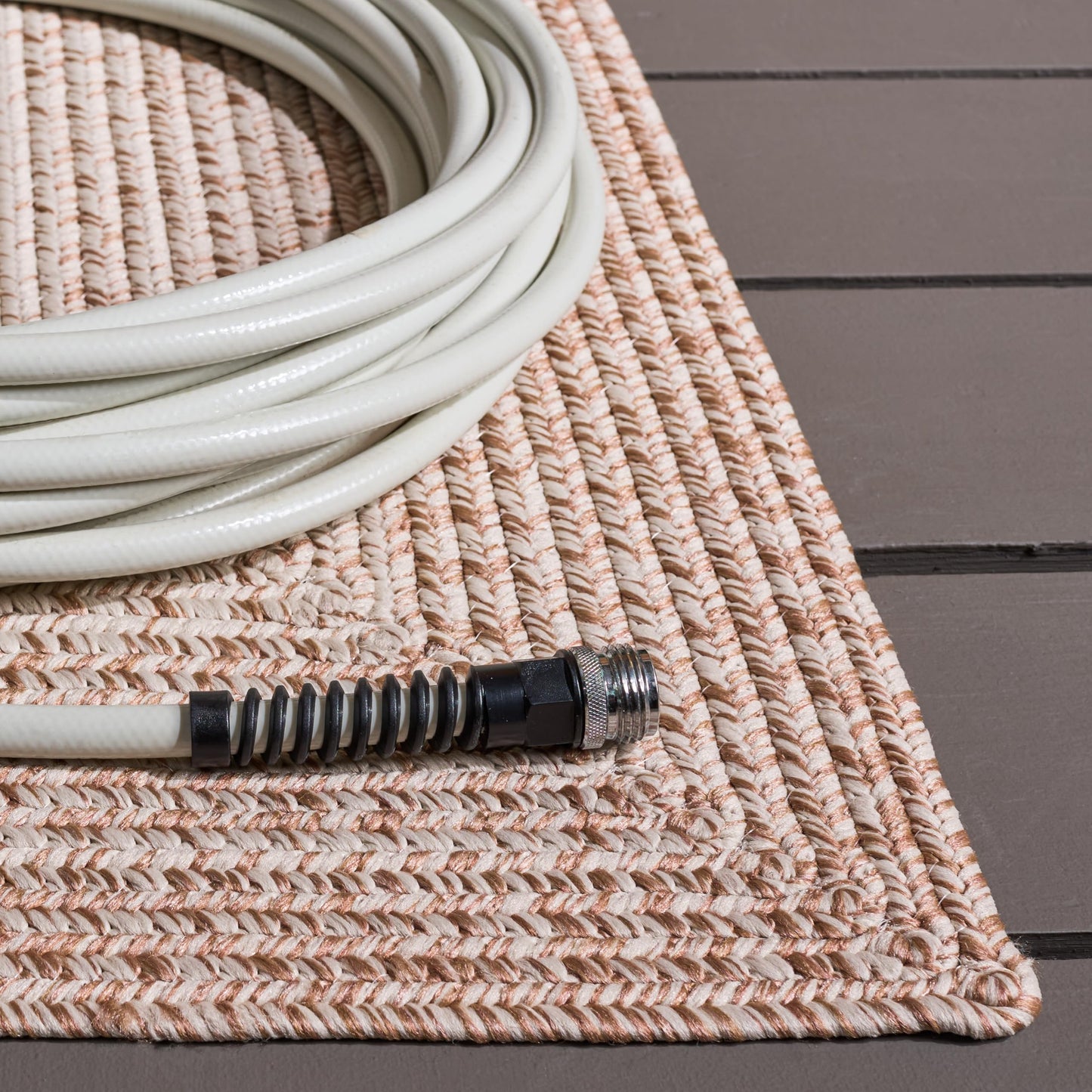 SAFAVIEH Washable Rug Outdoor Braided Collection - 6' x 8' Oval, Ivory & Beige, Handmade & Reversible, Non-Shedding & Easy to Clean, Ideal for Patio, Backyard, Mudroom (BRA283B)