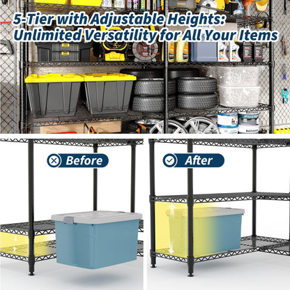 Garvee 71"Wide Storage Shelves Metal Shelving Units 5 Tier, Wire Shelving Rack 1325LBS Heavy Duty Adjustable for Storage, 71"W x 15.8"D x 70.5"H Standing Shelf Unit, for Kitchen Garage Pantry Basement
