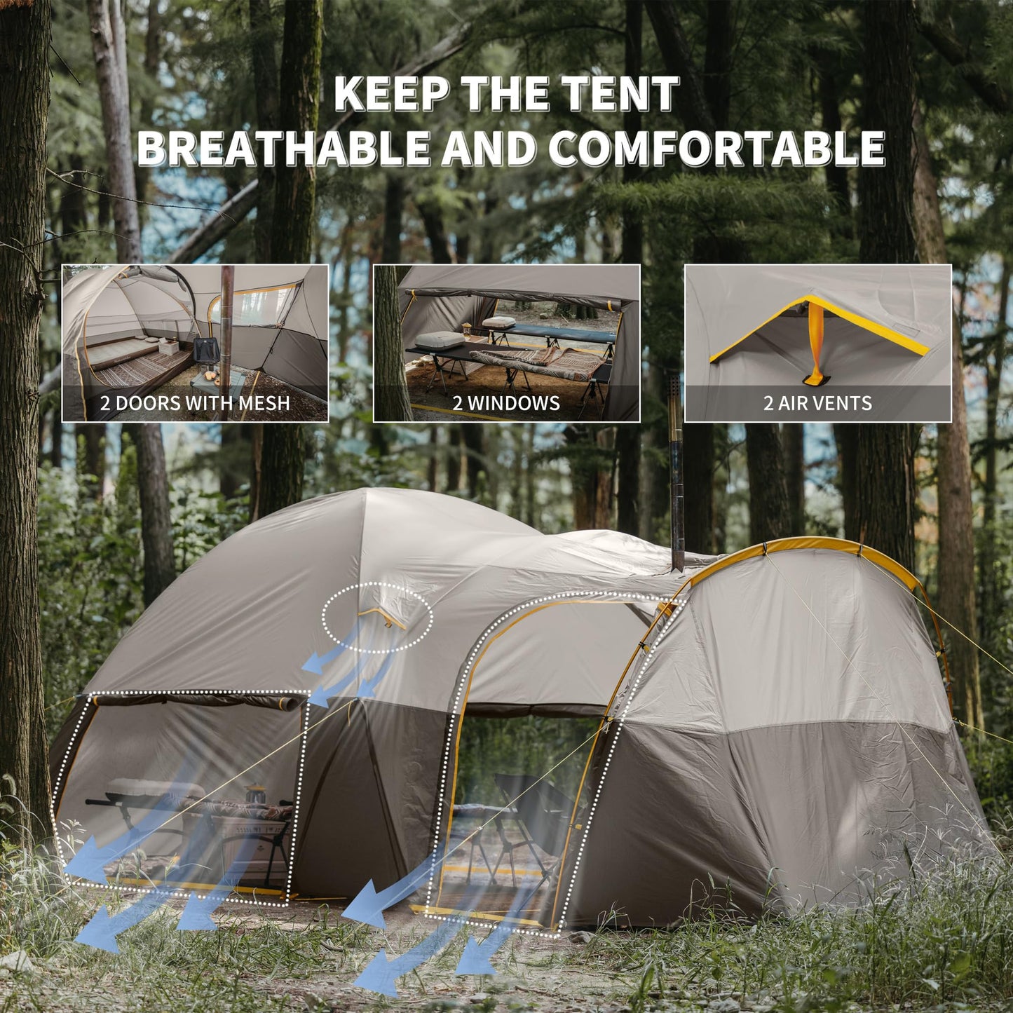 Naturehike KOTA 4/6/8 Person Camping Tent, Double Layer Waterproof 4 Person 6 Person 8 Person Tents for Camping, Large and Tall Family Tent with Vestibules Porch