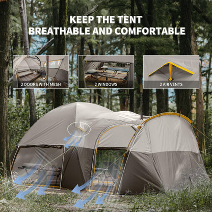 Naturehike KOTA 4/6/8 Person Camping Tent, Double Layer Waterproof 4 Person 6 Person 8 Person Tents for Camping, Large and Tall Family Tent with Vestibules Porch