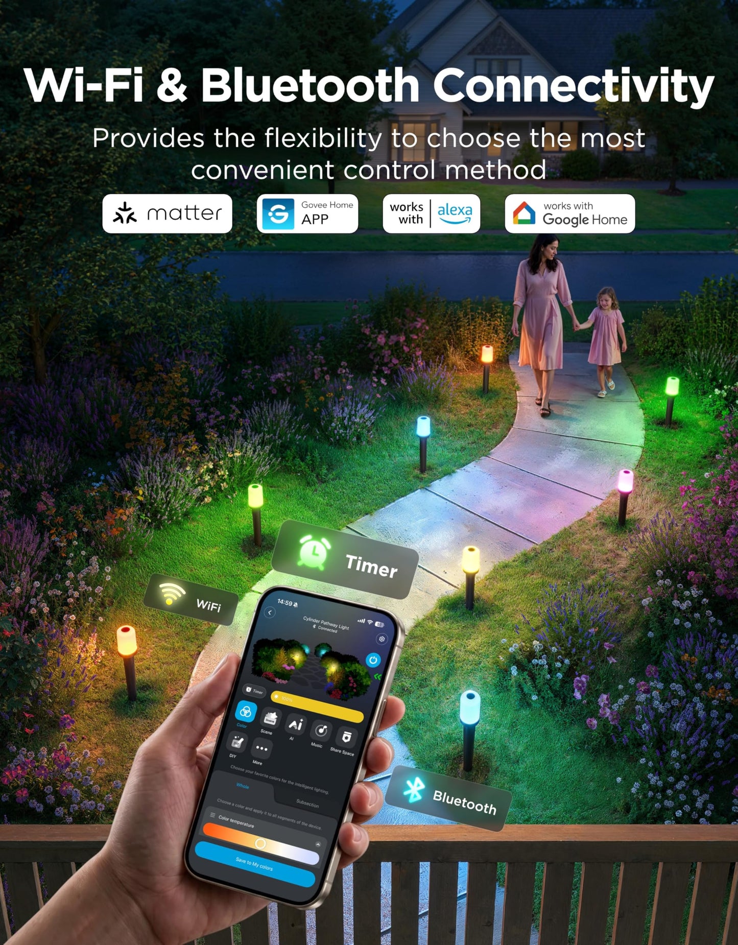 Govee Outdoor Cylinder Pathway Lights 8 Pack, 425lm Patio Lights, IP67 Waterproof, 60+ Preset Scene Modes, Outdoor Decor for Path, Patio, Garden, Lawn, Compatible with Alexa, Google Assistant, Matter