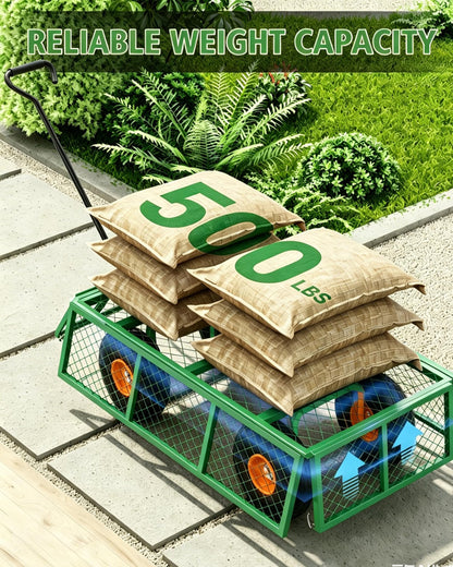 Garvee Steel Garden Cart, 500 LBS Capacity Utility Outdoor Wagon, Heavy Duty Mesh Garden Metal Wagon with Removable Sides, Flexible Handle for Yard, Lawn, Garden