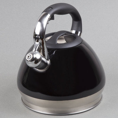 Creative Home 3.5 Quart Whistling Tea Kettle for Stovetop, Food Grade Stainless Steel Tea pot, Fast Boiling Water, Ergonomic Handle, for Gas & Induction, Black