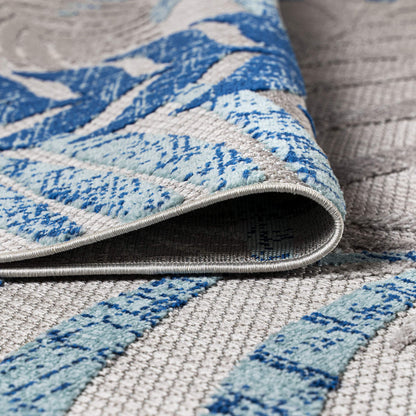 JONATHAN Y Tropics Palm Leaves Indoor Outdoor Area Rug 8X10 Gray/Blue, Boho for Backyard, Patio, Porch, Easy-Cleaning, High Traffic, Pet-Friendly, Non-Shedding (AMC100A-8)