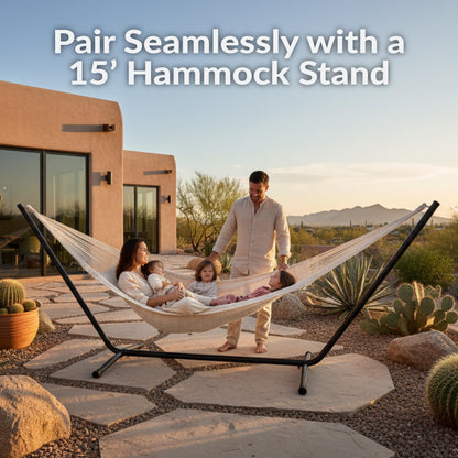 Sunnydaze Handwoven XXL Thick Cord Mayan Double Hammock for Outside - 625-Pound Capacity Heavy-Duty Outdoor Hammock - Natural