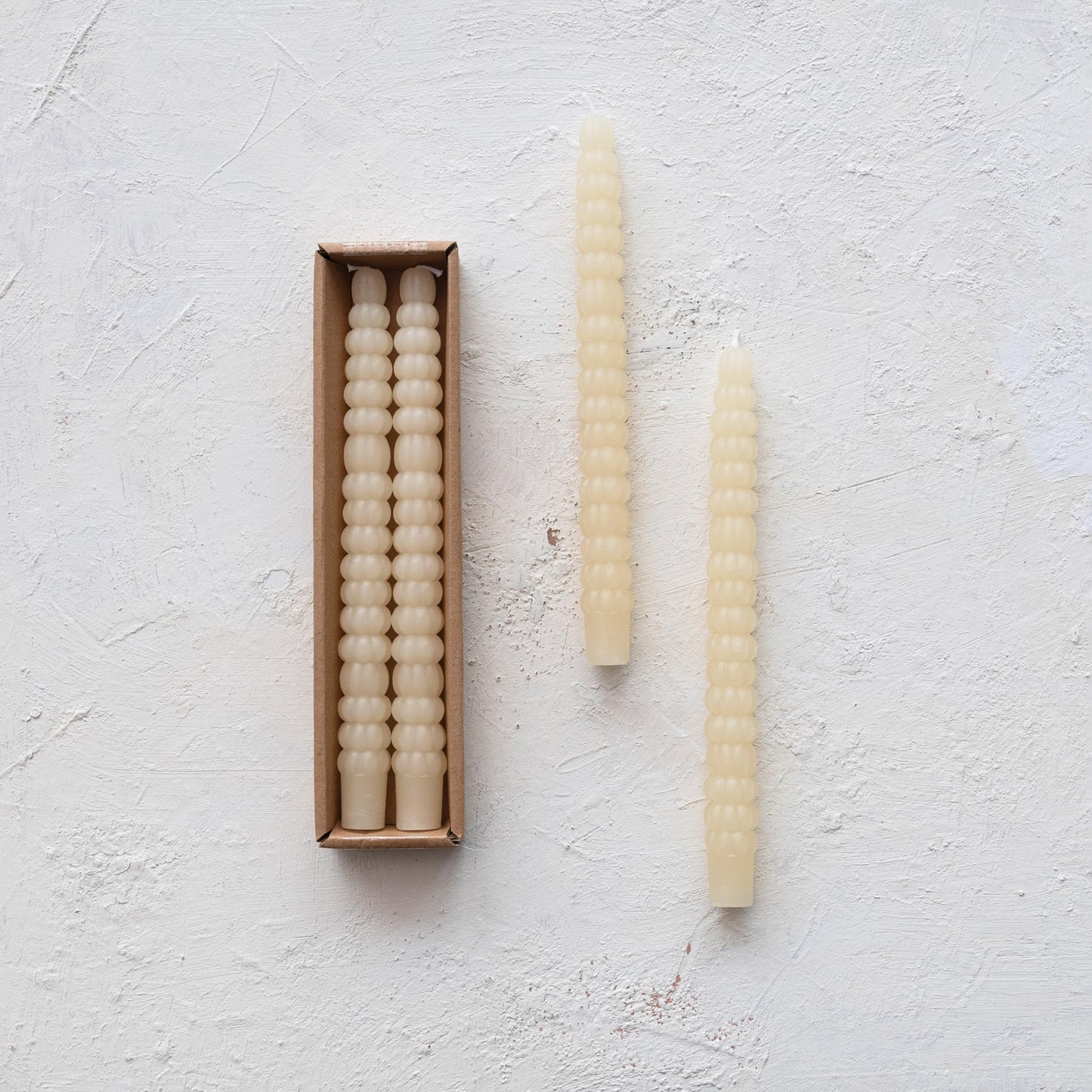 Creative Co-Op Unscented Pumpkin Shaped Taper Candles in Box, Ivory Color, Set of 2