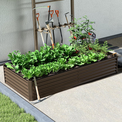 Domi 8×4×1.5 ft Galvanized Raised Garden Bed, Outdoor Planter Garden Boxes Large Metal Planter Box for Gardening Vegetables Fruits Flowers, Brown
