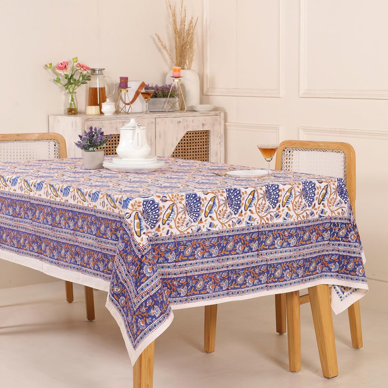 Premium Handblock Printed Cotton Floral Tablecloth/Table Cover, Rectangular, Washable, Pre-Washed, Event, Dining, Thanksgiving (Red White-D3, 72x108 Inches)