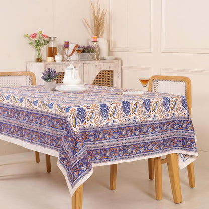 Premium Handblock Printed Cotton Floral Tablecloth/Table Cover, Rectangular, Washable, Pre-Washed, Event, Dining, Thanksgiving (Red White-D3, 72x108 Inches)