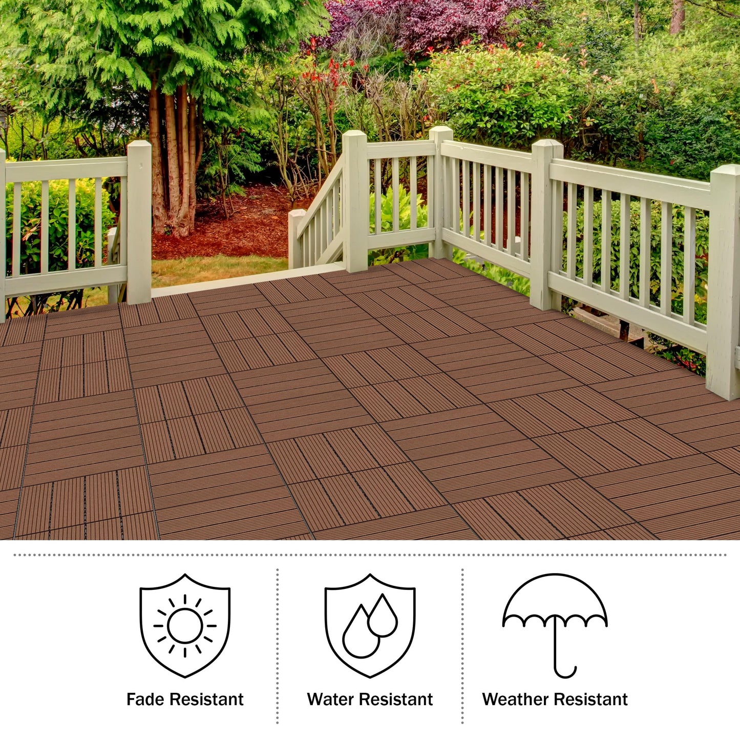Interlocking Deck Tiles - 30-Pack 11.6-in Wood Plastic Composite All-Weather Outdoor Flooring Balcony Poolside or Patio by Pure Garden (Brown)