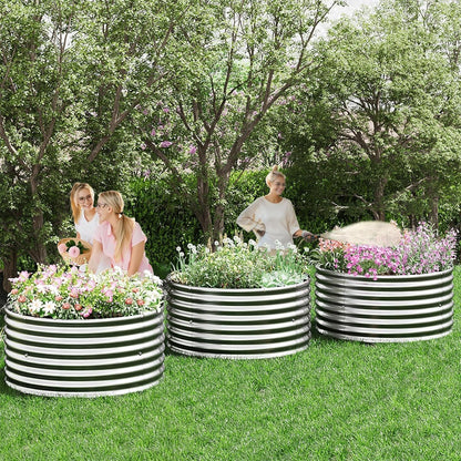 CATMANOR 4 Pack 3x3FT Round Corrugated Galvanized Steel Raised Garden Bed Outdoor, Metal Above Ground Garden Bed for Vegetables and Flowers, Raised Beds for Gardening-3x3FTx10Inch