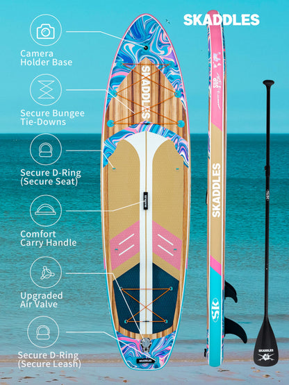11' Inflatable Stand Up Paddle Board – Extra Wide SUP Paddleboard for Adults, Premium Inflatable Board with Paddle, Pump, Fins, Backpack, Leash & Waterproof Bags (Ocean Bloom)