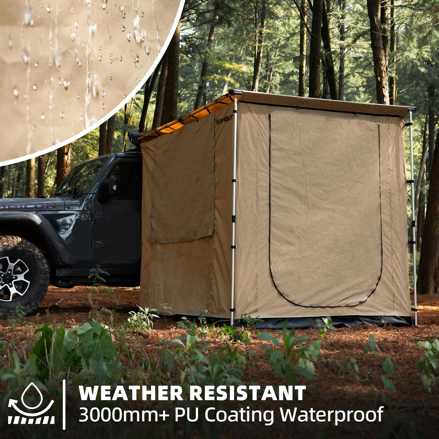 SAMOUT Vehicle Awning Room 6.6' x 8.2' Rip-Stop 420D Oxford Side Awning With PVC Floor, Waterproof & Wind Resistance, Easy Setup Design (Room Only)