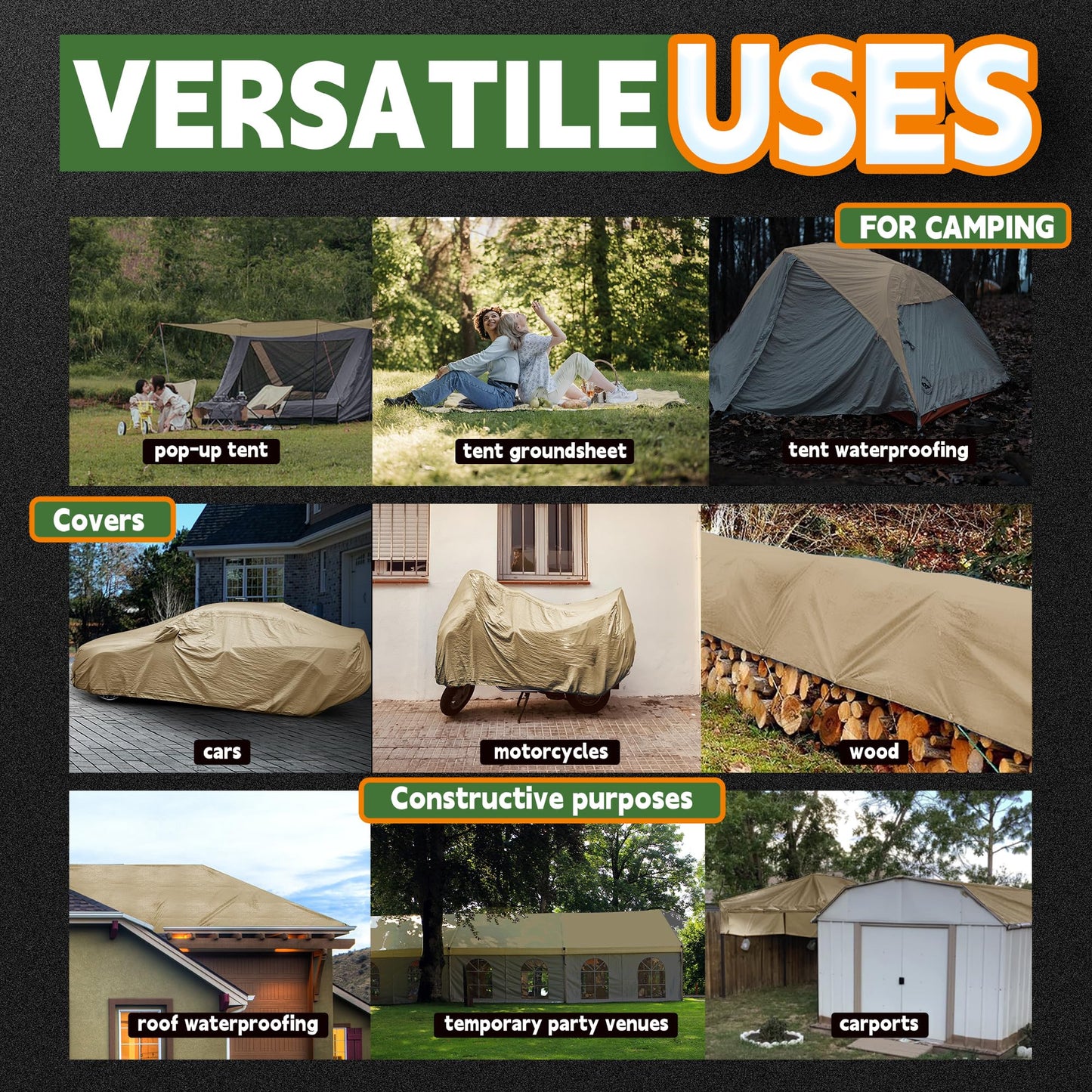 RAINDEWAY 20x40 Feet Heavy Duty Tarp,12 Mil Tan Waterproof Poly Tarp Cover,UV Resistant,Weatherproof,Durable,Multipurpose Tarps with Grommets and Reinforced Edges